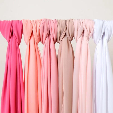 Solid Color Artificial Pearl Chiffon Hijab Long Scarf Lightweight Breathable Plain Wrap For Women Malaysia Style Elegant
