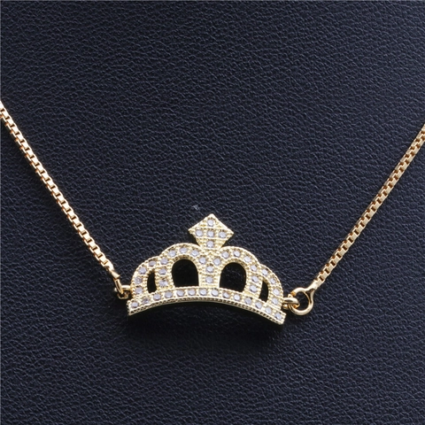Collana Con Ciondolo A Corona In Rame Con Zirconi Colorati Micro Pavé Catena Veneziana Gioiello Elegante Donna
