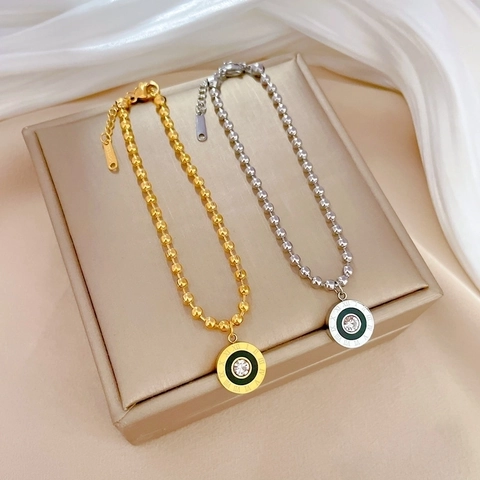 Bracciale A Catena Di Sfere In Acciaio Inossidabile Con Pendente Numeri Romani Zircone Gioielli Eleganti Donna
