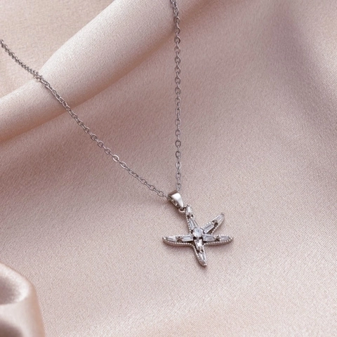 Seestern Anhänger Halskette Edelstahl O Kette Zirkon Eingelegter Kupferschmuck Geschenk Für Damen