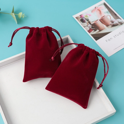 Wine Red Velvet Drawstring Bags Jewelry Packaging Gift Pouch For Wedding Party Storage Small Fabric Drawstring Pouches