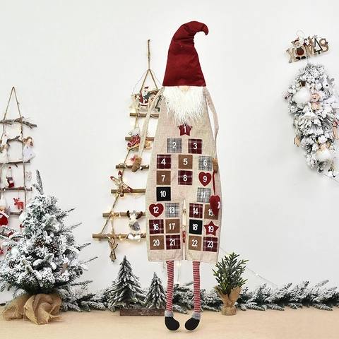 Kerst Advent Kalender Kabouter Aftellen Decoratie Linnen Kunstbont Zakken Vakantie Noors Huis Wandhangend Ornament