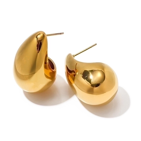 Boucles D'oreilles Goutte De Pluie Cuivre Plaqué Or Poli Miroir Minimaliste Tendance Bijoux Pour Femmes