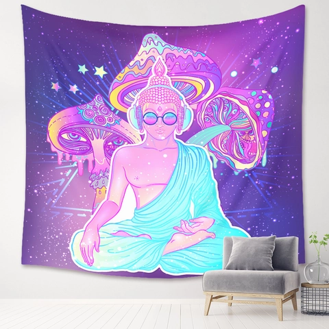 Psychodelischer Pilz Wandteppich Polyester Wandbehang Böhmische Galaxie Mandala Kunst Für Schlafzimmer Wohnzimmer Wohnkultur