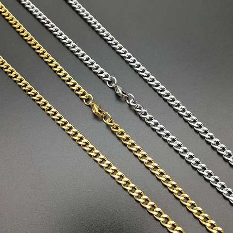Collar De Cadena Cuban Link Acero De Titanio Chapado En Oro Al Vacío Largo Estilo Hip Hop Streetwear Joyería Hombre Mujer