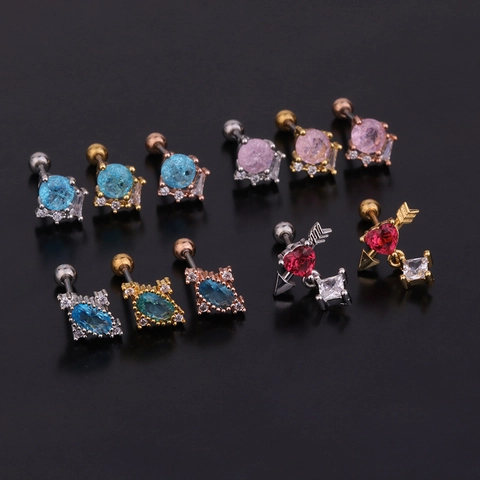 Pendientes De Cartílago De Circonita Acero Inoxidable Cierre De Rosca Joyería Piercing Moda Corazón Cruz Varios Estilos