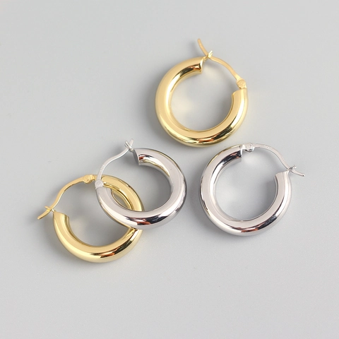 Hoop Ohrringe Mit 925 Sterling Silber Ohrstecker Minimalistisch Poliert Rund Geometrisch Mode Schmuck Für Damen