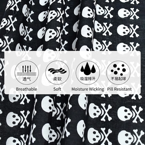 Cotton Skull Print Square Scarf Bandana Paisley Hip Hop Punk Headwear For Outdoor Sports Motorcycle Biker Head Wrap Face Mask