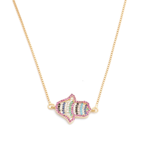 Hamsa Hand Pendant Necklace Copper Multi Color Zircon Evil Eye Protection Jewelry Box Chain For Women