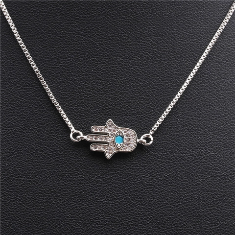 Hamsa Hand Pendant Necklace Copper Multi Color Zircon Evil Eye Protection Jewelry Box Chain For Women