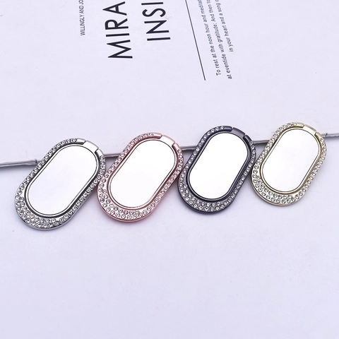 Oval Rhinestone Phone Ring Holder Zinc Alloy Mirror Finish Finger Grip Stand For Universal Smartphone Foldable Kickstand