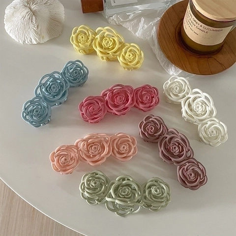 Rose Flower Hair Claw Clip Resin Matte Multiple Flowers Elegant French Shark Clip Hair Accessories For Women