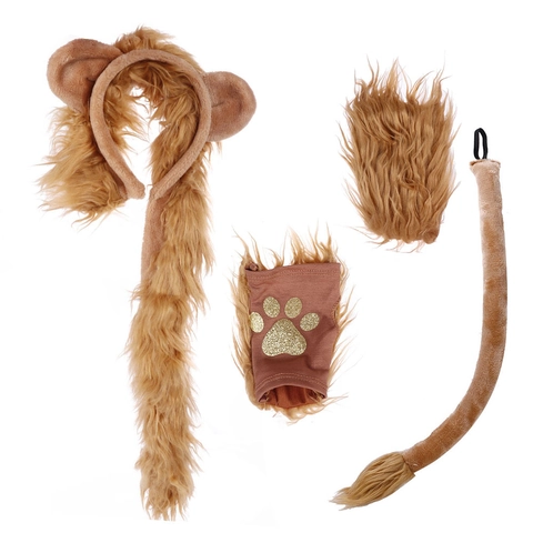 Accessori Per Costume Da Leone Cosplay Peluche Pelliccia Sintetica Cerchietto Guanti E Coda Per Festa Di Halloween