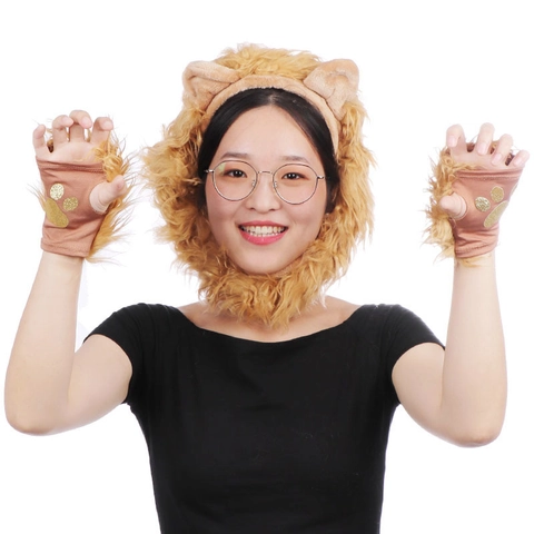 Accessori Per Costume Da Leone Cosplay Peluche Pelliccia Sintetica Cerchietto Guanti E Coda Per Festa Di Halloween