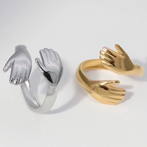 Hände Umarmung Offener Ring Edelstahl Verstellbar Poliert Einzigartig Punk Hip Hop Schmuck Für Damen Herren
