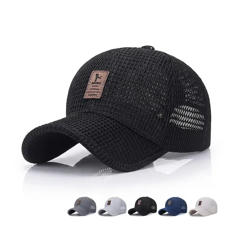 Cappellino Da Baseball In Rete Traspirante Estate Protezione Solare Cappello Da Golf All Aperto Toppa In Pelle Uomo Donna Regolabile