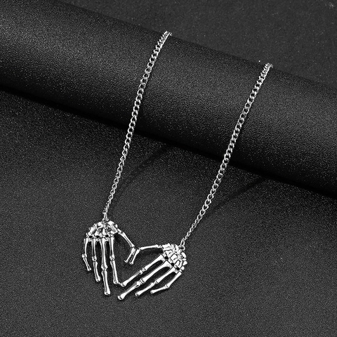 Skull Hand Heart Pendant Necklace Gothic Punk Hip Hop Style Alloy Jewelry For Men Women