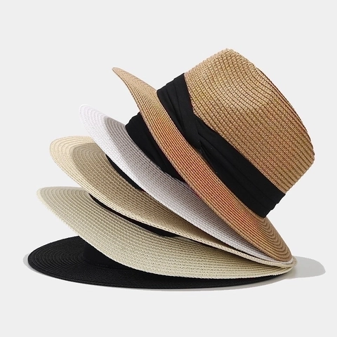 Panama Straw Fedora Hat Summer Sun Beach Cap Wide Brim Breathable Foldable With Ribbon Band Elegant Casual