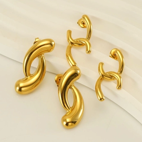 Irregular Geometric Stud Earrings 18K Gold Plated Stainless Steel Abstract Fluid Trendy Minimalist Ear Jewelry For Women