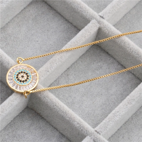 Kupfer Halskette Mit Bunten Zirkonia Micro Pave Bar Kurve Rund Anhänger Elegante Box Kette Für Frauen Schmuck