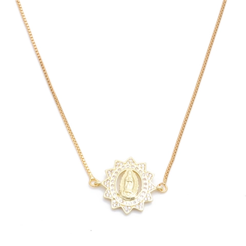 Collar Con Colgante De La Virgen María Cobre Chapado En Oro Micro Pavé Circonita Cúbica Colorida Joyería Religiosa