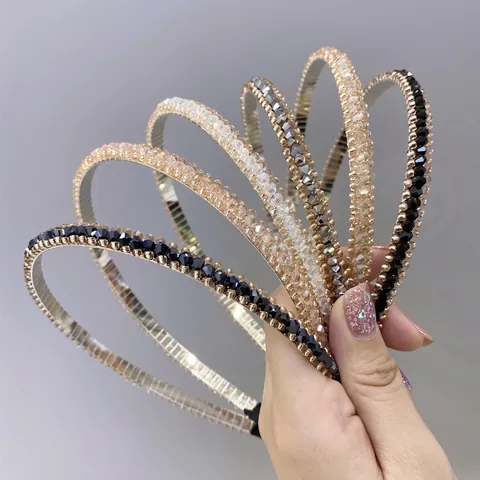 Crystal Beaded Thin Headband Rhinestone Bowknot Fashion Hair Hoop Accessory For Women Girls