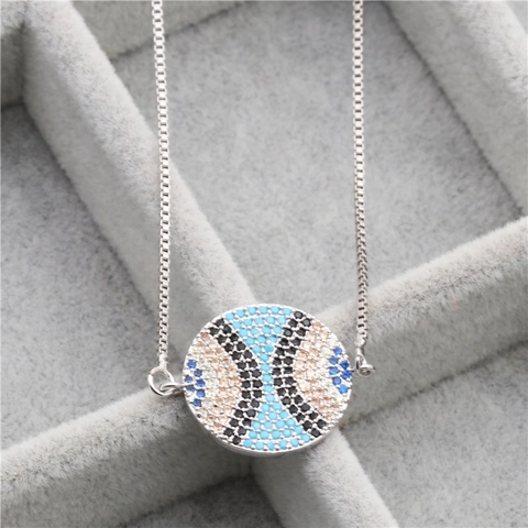 Evil Eye Anhänger Halskette Kupfer Mikro Eingelegt Bunt Zirkon Box Kette Mode Schmuck Für Frauen