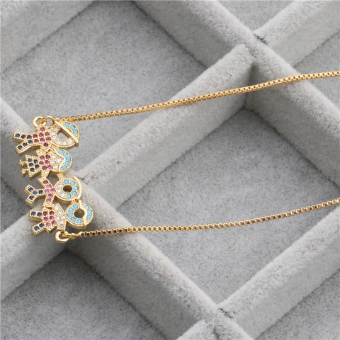 Collana Bracciale Famiglia Rame Micro Pavé Zirconia Cuore Coppia Ragazzo Ragazza Figura Gioielli Regalo Donna