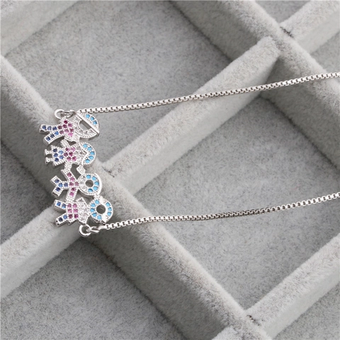 Collana Bracciale Famiglia Rame Micro Pavé Zirconia Cuore Coppia Ragazzo Ragazza Figura Gioielli Regalo Donna