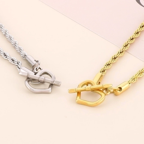 Collier À Fermoir À Bascule En Cœur En Acier Inoxydable Pour Femme Mode Chaîne Serpent Chaîne Corde Pendentif En Y T-Bar