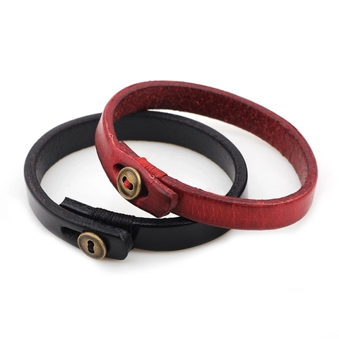 Vintage Cowhide Leather Bracelet For Women Men Simple Solid Color Copper Buckle Handmade Braided Wrap Bangle Street Fashion Jewelry