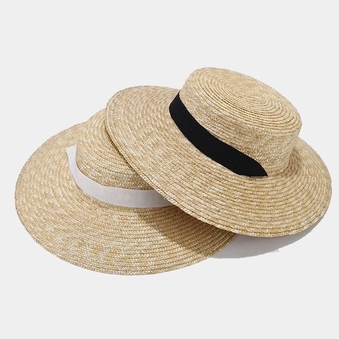 Französischer Vintage Strohhut Damen Breite Krempe Sonnenschutz Hut Mit Band Schleife Flachdeckel Atmungsaktiv Gewebter Strandhut