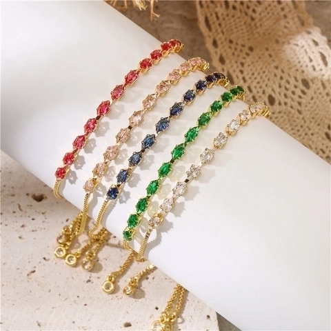 Marquise Cut Cubic Zirconia Bracelet Copper Adjustable Slider Bolo Chain Colorful Elegant Jewelry For Women