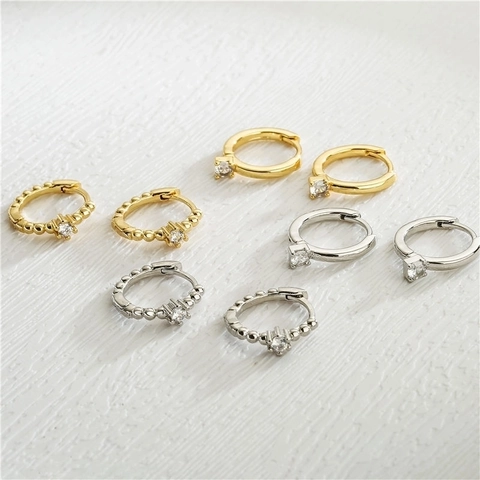 Exquisite Copper Zirconia Hoop Earrings Classic Claw Set 18K Gold Silver Plated Round Bead Tiny Hoop Earrings For Women