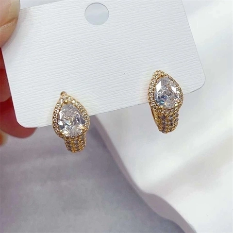 Geometrische Hoop Drop Oorbellen Koper Verguld Met Imitatie Kunstparel En Zircon Elegant Luxe Mode Voor Vrouwen