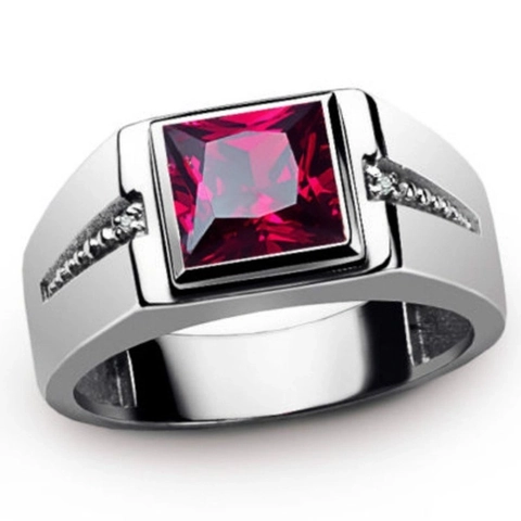 Men Ring Alloy Square Cut Colorful Cubic Zirconia Pave Micro Inlay Fashion Biker Jewelry Accessory