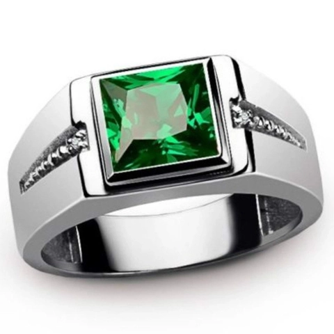 Men Ring Alloy Square Cut Colorful Cubic Zirconia Pave Micro Inlay Fashion Biker Jewelry Accessory
