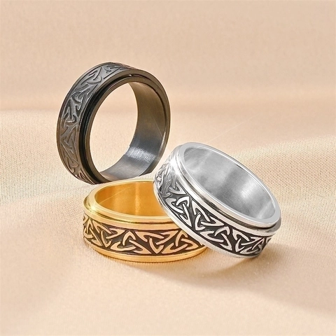 Celtic Knot Spinner Ring Titanium Steel Stress Relief Nordic Vintage Band For Men