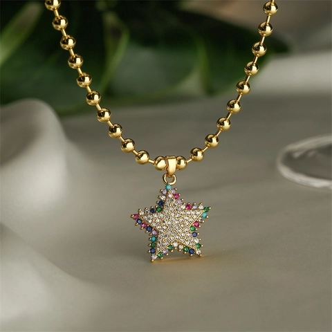 Fashion Micro Pave Zirconia Star Planet Pendant Necklace Gold Plated Copper Box Bead Chain Jewelry For Women Men Gift