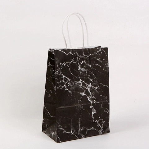 Marble Texture Kraft Paper Gift Bags With Rope Handles Portable Creative Packaging For Wedding Party Shopping