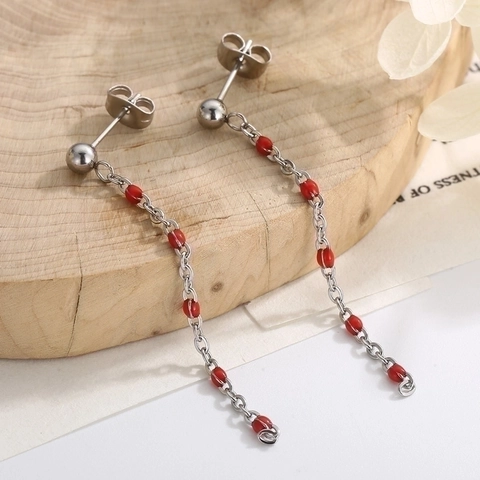 Long Tassel Earrings Stainless Steel Chain Colorful Resin Bead Dangle Drop Ear Jewelry Fashion For Women