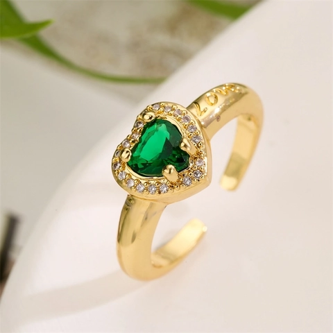 Herz Zirkon Ring Kupfer Vergoldet Verstellbar Offener Fingerschmuck Elegant Mikroeingelegtes Liebesbrief Band Damen