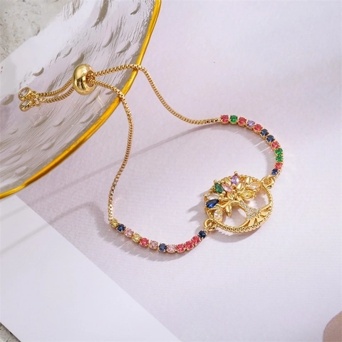 Pulsera Ajustable Cobre Circón Concha Mal De Ojo Corazón Árbol De La Vida Ángel Colgante Joyería Elegante