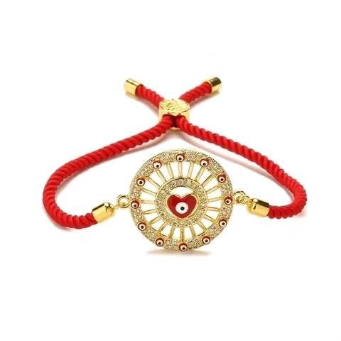Verstellbares Hamsa-Hand-Böser-Blick-Herz-Geflochtenes Armband Für Damen Vergoldetes Kupfer Zirkon Ethnischer Schutzschmuck