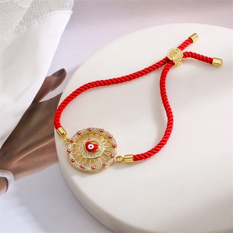 Evil Eye Herz Geflochtenes Armband Kupfer Zirkon Verstellbar Handgefertigt Ethnischer Schmuck Für Frauen