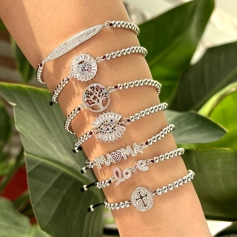 Adjustable Copper Zirconia Bead Bracelet For Women Heart Cross Tree Of Life Evil Eye Love Letter Charm Fashion Jewelry
