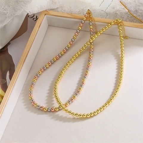 Elegant Simulated Artificial Baroque Pearl And Copper Bead Adjustable Necklace For Women French Minimalist Style Vintage Gold Color
