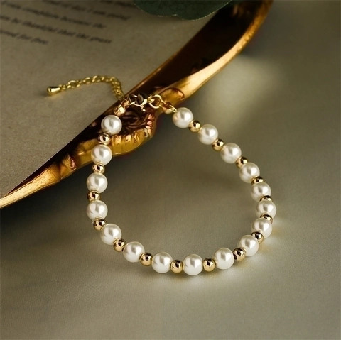 Elegant Copper Beaded Bracelet With Faux Artificial Pearls And Micro Set Zircon Adjustable Jewelry For Women Beach Summer Style