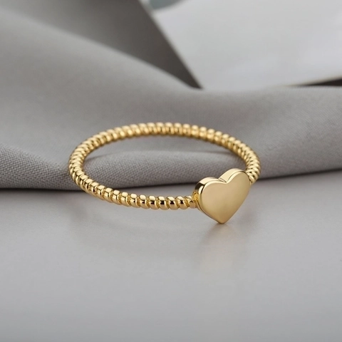 Heart Ring For Women 18K Gold Plated Copper Twist Rope Band Polished Simple Fashion Romantic Jewelry