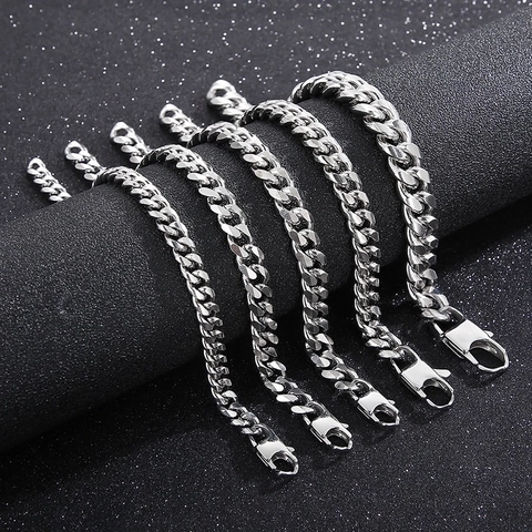 Bracciale A Catena Cubana In Acciaio Inossidabile Gioielli Di Moda Minimalista Per Uomo E Donna Colore Argento